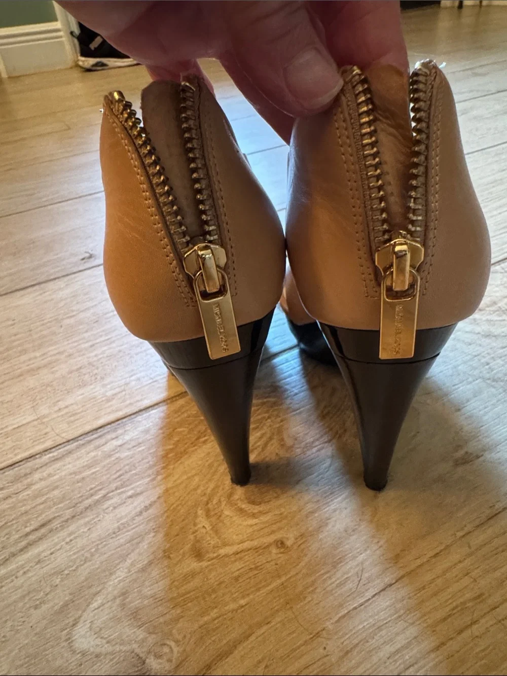 Michael Kors Neutral Leather Crossover Strap High Heels